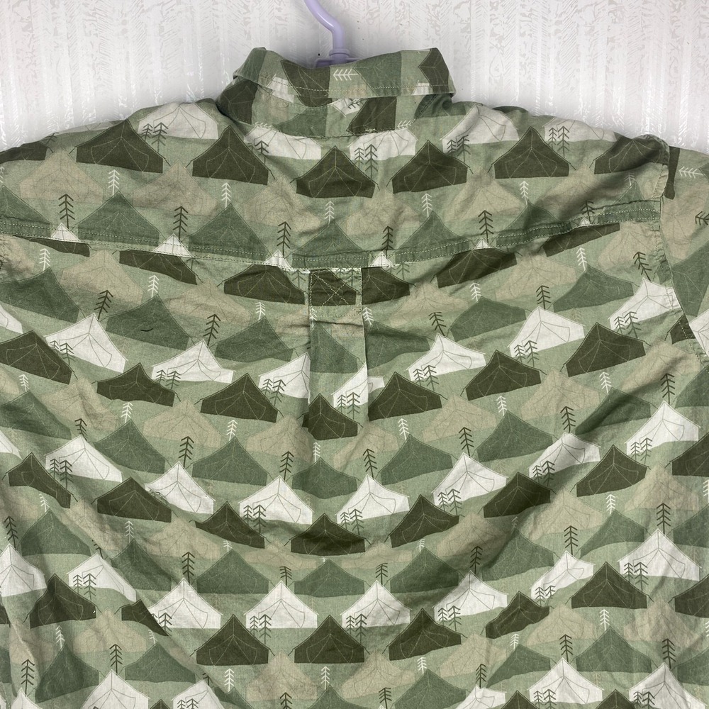 Eddie Bauer Mens Green Short Sleeve Baja Tent Print Button Down Shirt Size L - Picture 4 of 16